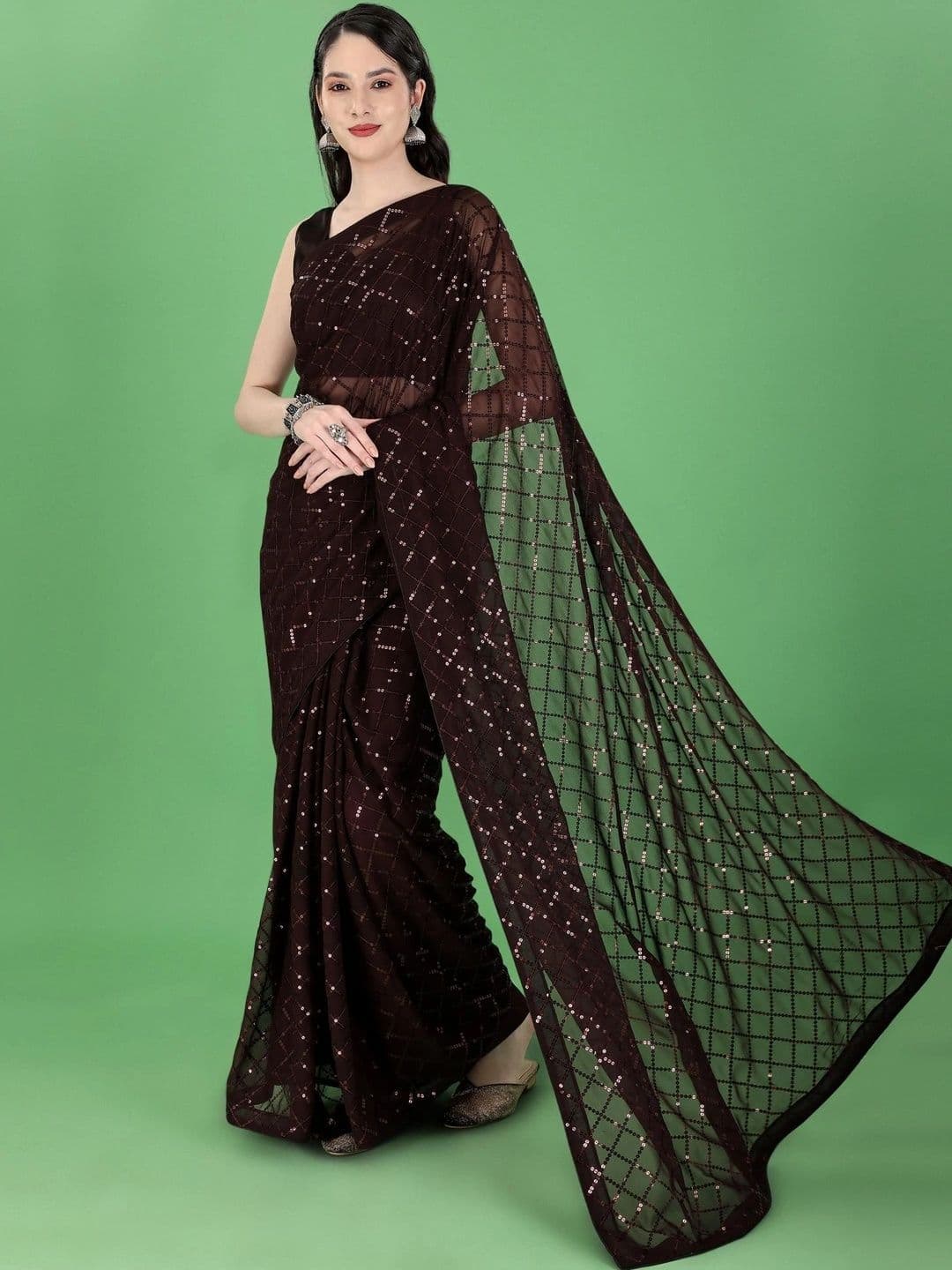 SZN Embellished Sequinned Poly Georgette Designer Saree - view 1