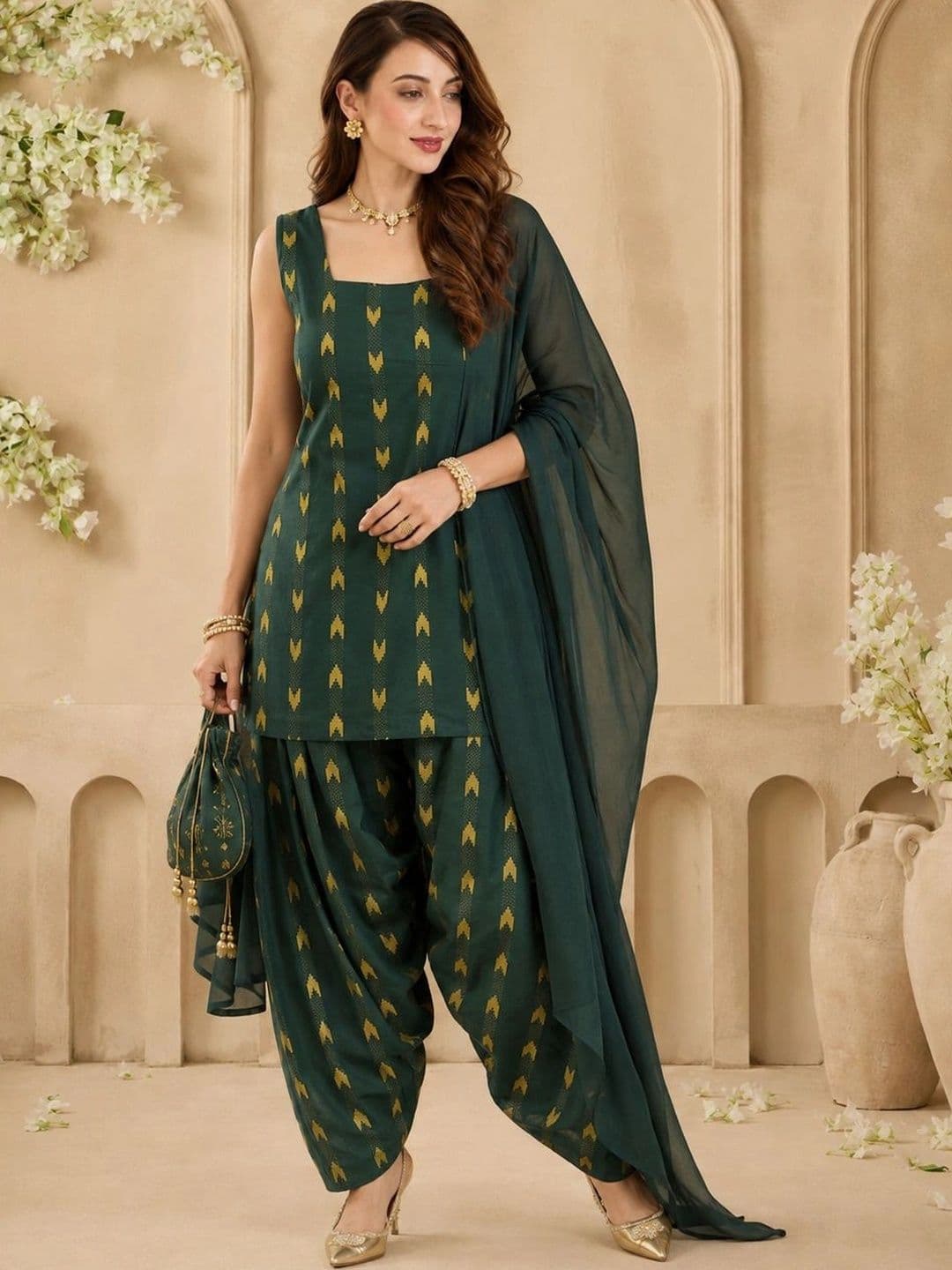 Anouk Women Printed Regular Pure Cotton Kurta with Patiala & With Dupatta - view 1
