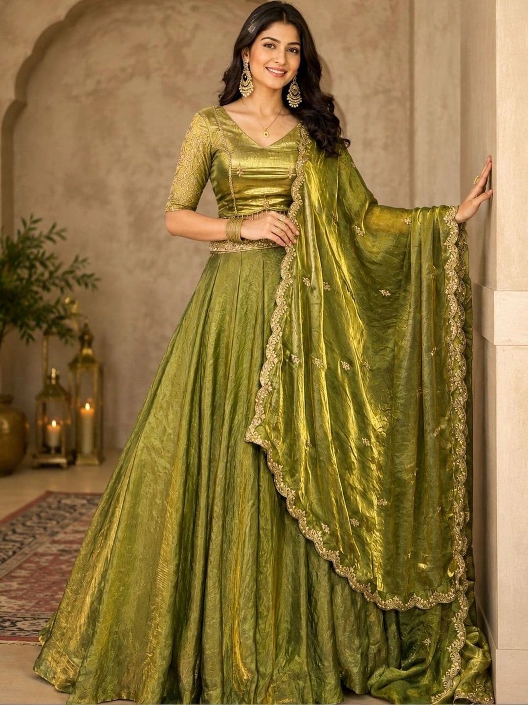 KALINI Embroidered Thread Work Ready to Wear Lehenga & Unstitched Blouse With Dupatta - view 1