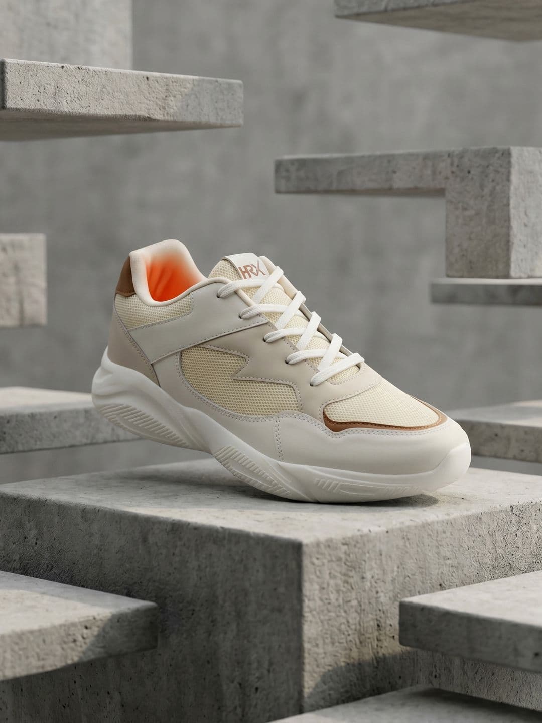 HRX by Hrithik Roshan Men Cream-Coloured Mesh Running Shoes - view 1