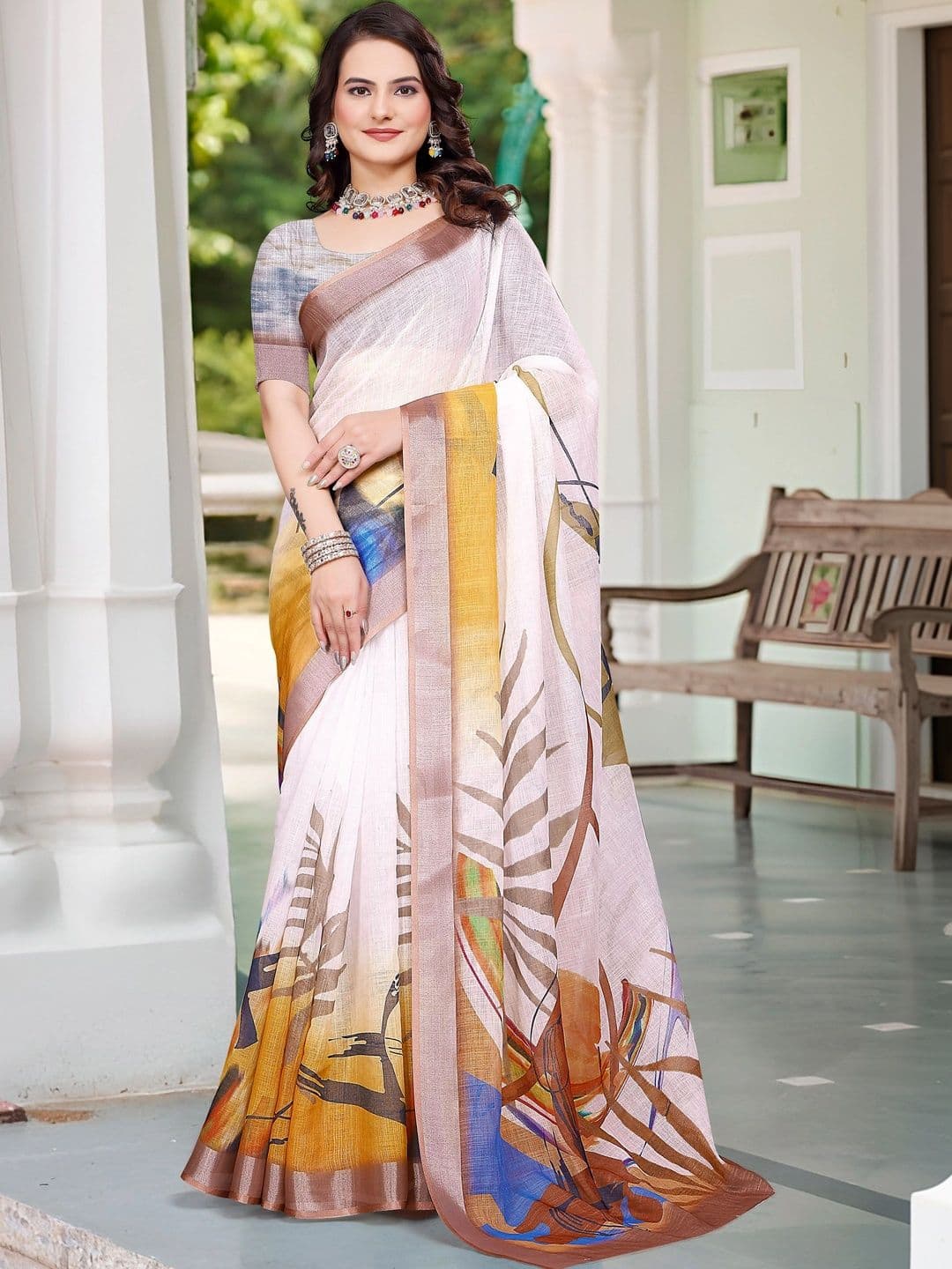 KALINI Zari Pure Linen Fusion Saree - view 1