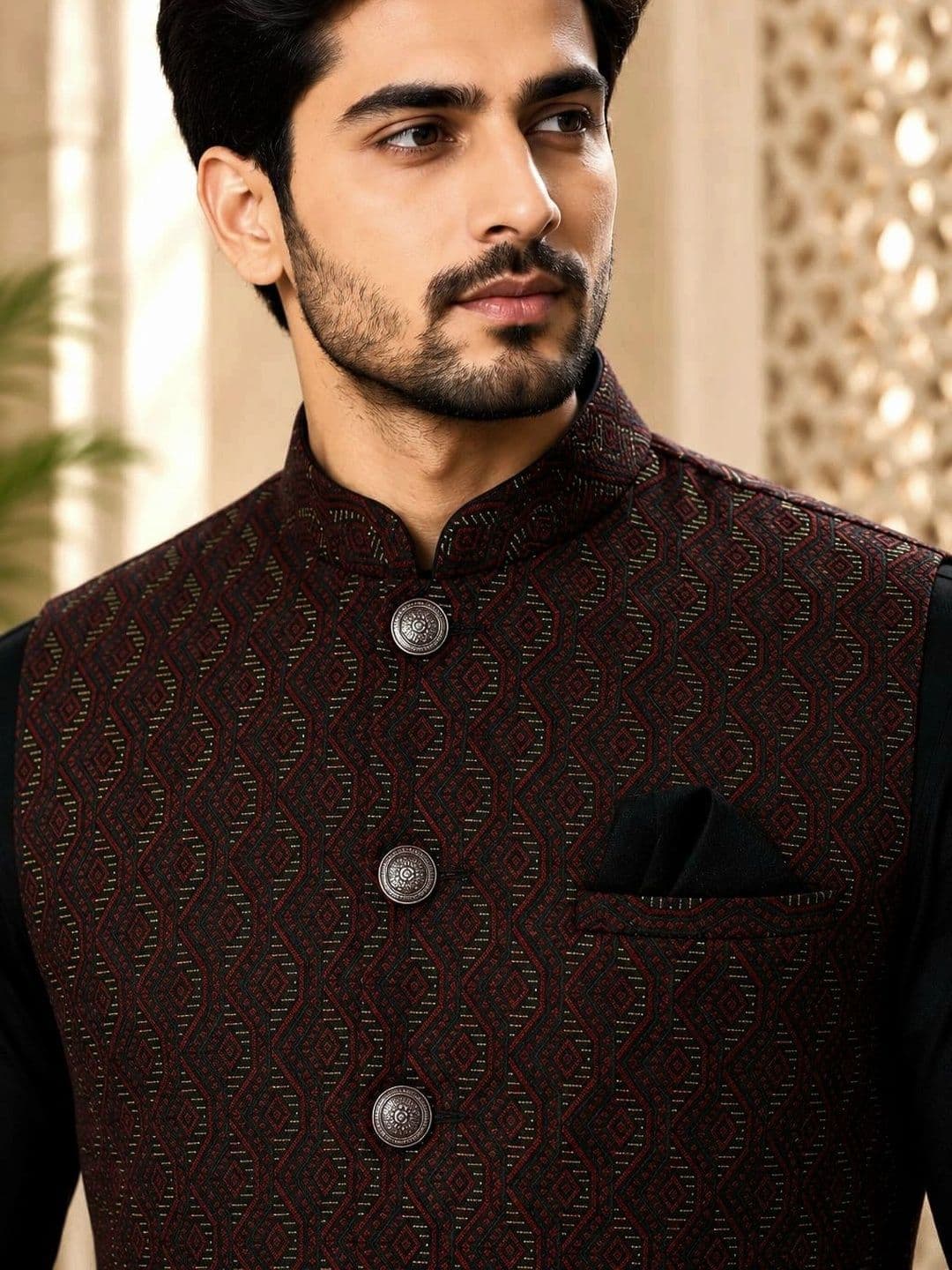 TRENDS OF ETHNIC Woven Design Premium Jacquard Nehru Jacket - view 1