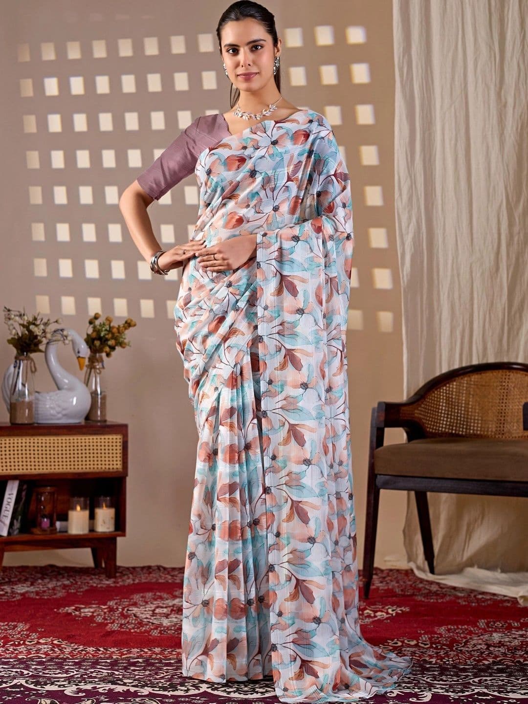Mitera Floral Poly Georgette Designer Saree - view 1