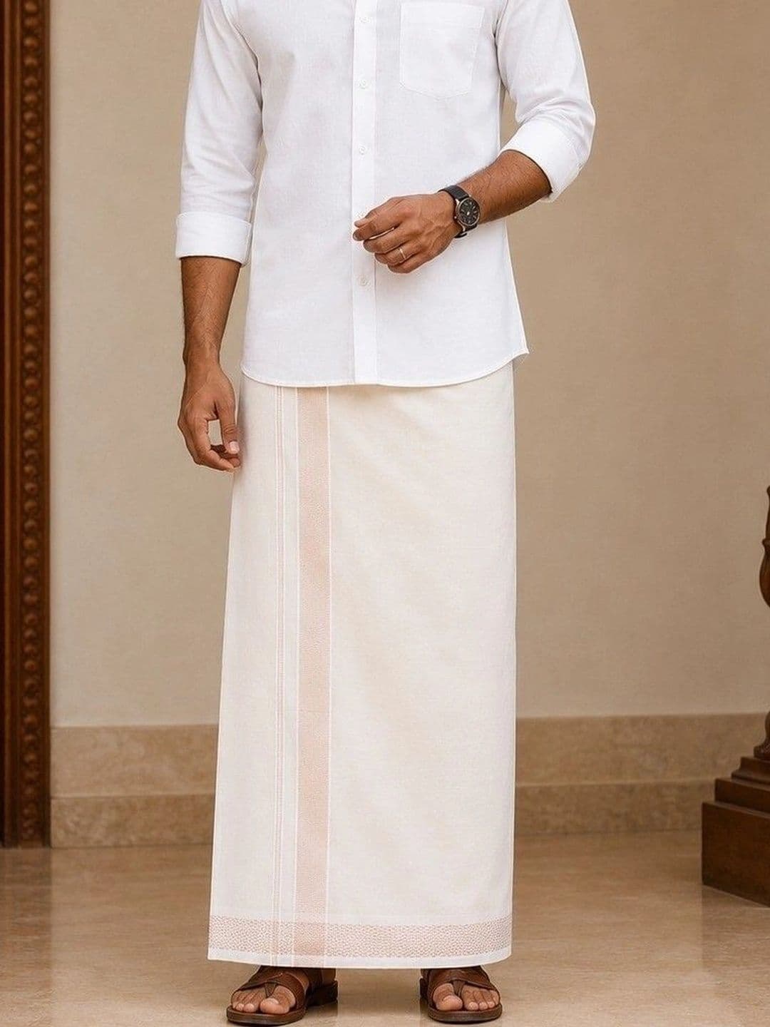 Tharunsha Elite Men Striped Cotton Dhoti Dhotis - view 1