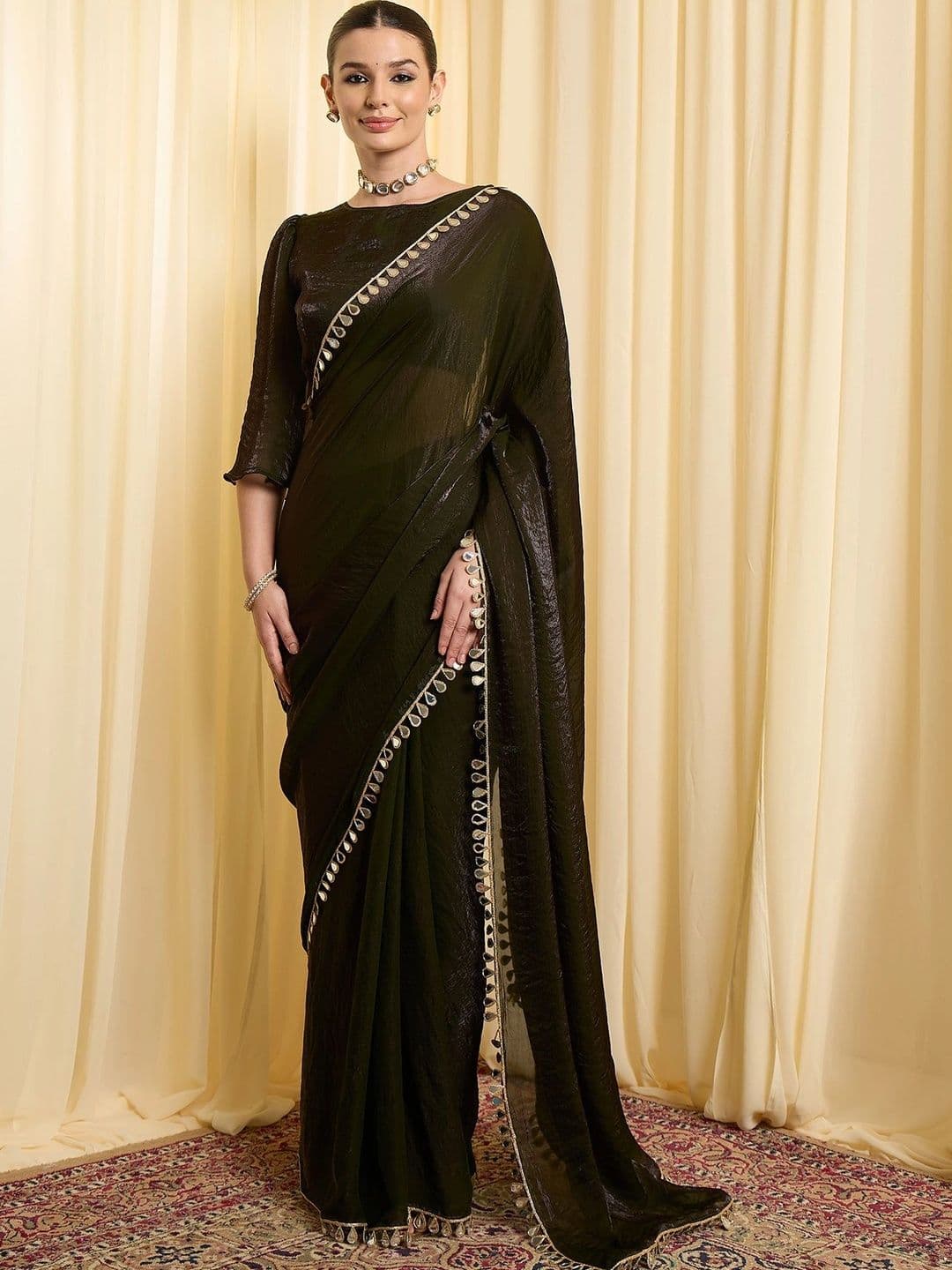 Moda Rapido Mirror Work Satin Saree - view 1