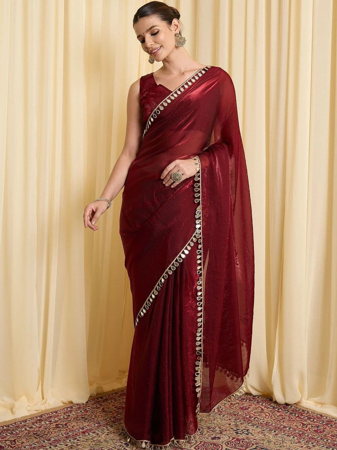 Moda Rapido Mirror Work Satin Saree - view 1