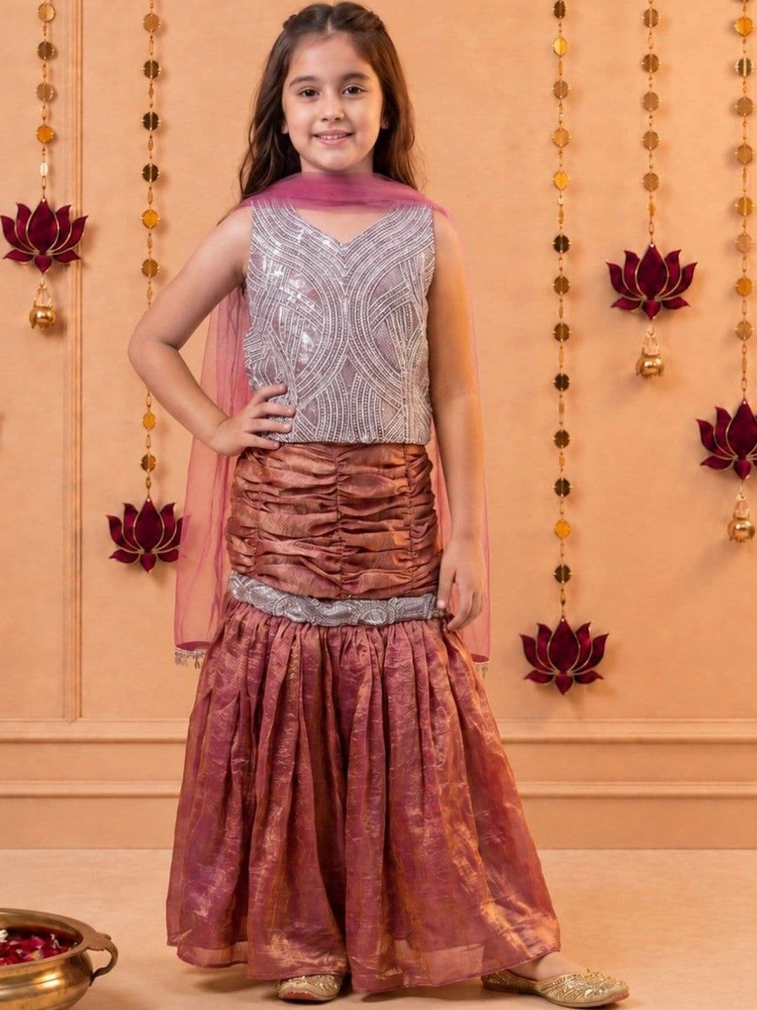 Tiny Kingdom Girls Embellished Sequinned Ready to Wear Lehenga & Blouse Taping - view 1