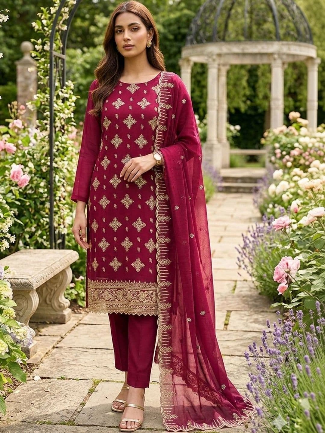 F 13 STUDIO Silk Georgette Unstitched Dress Material - view 1