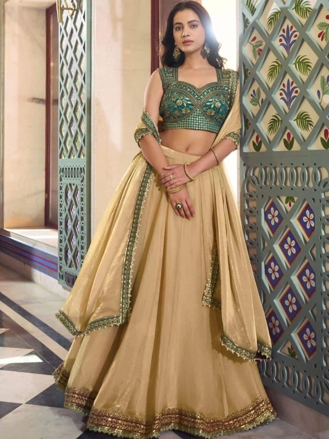 KALINI Embroidered Thread Work Ready to Wear Lehenga & Unstitched Blouse With Dupatta - view 1
