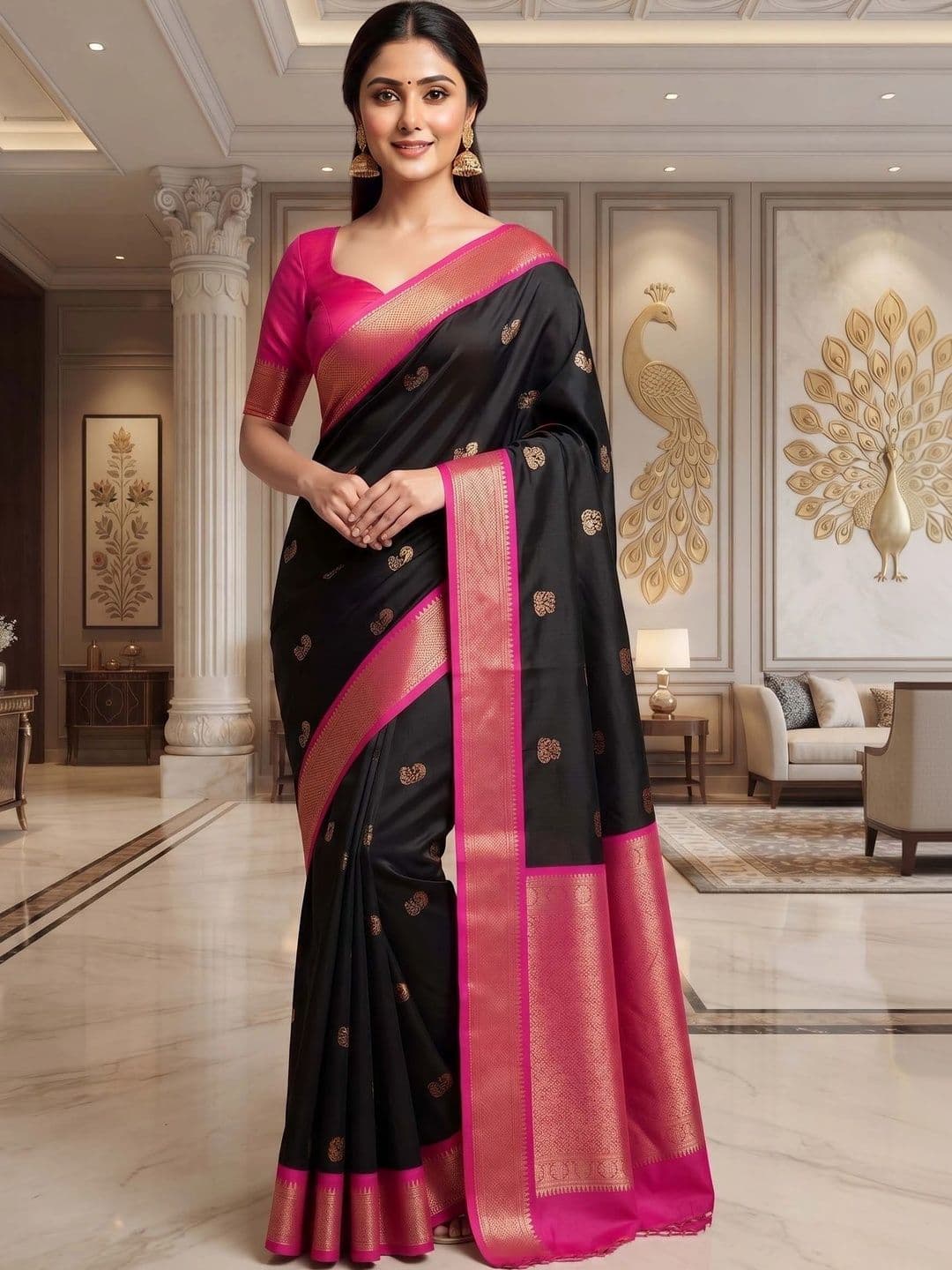 VILLE FASHION Woven Design Zari Art Silk Kanjeevaram Saree - view 1
