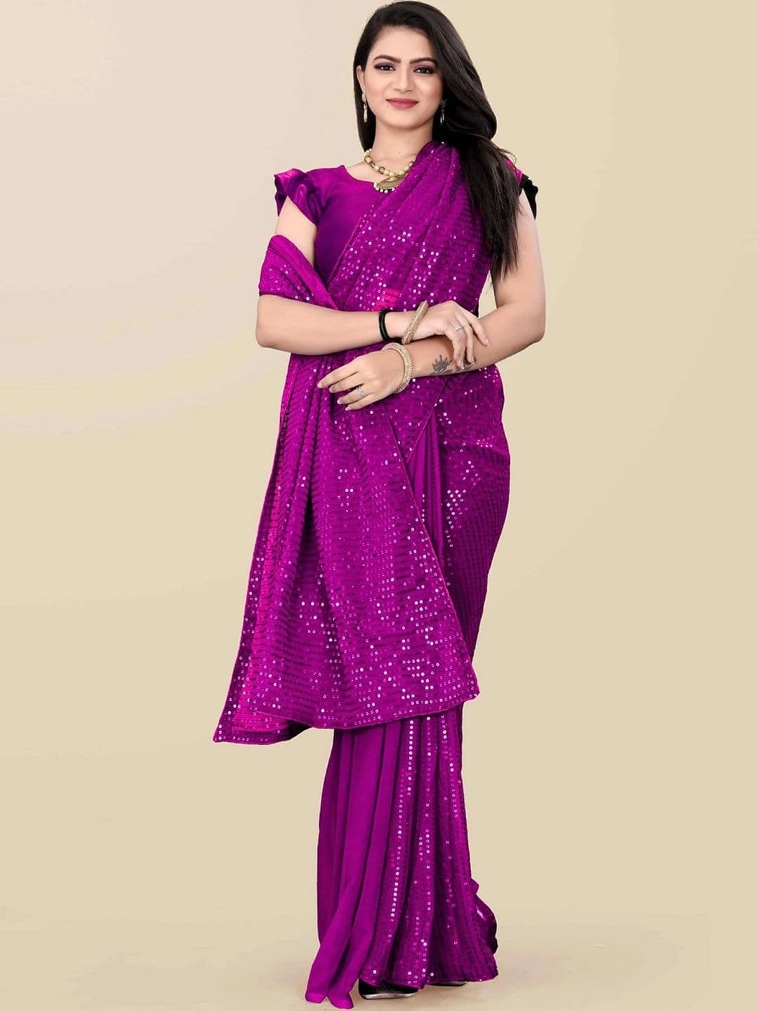 SZN Embellished Sequinned Poly Georgette Designer Saree - view 1