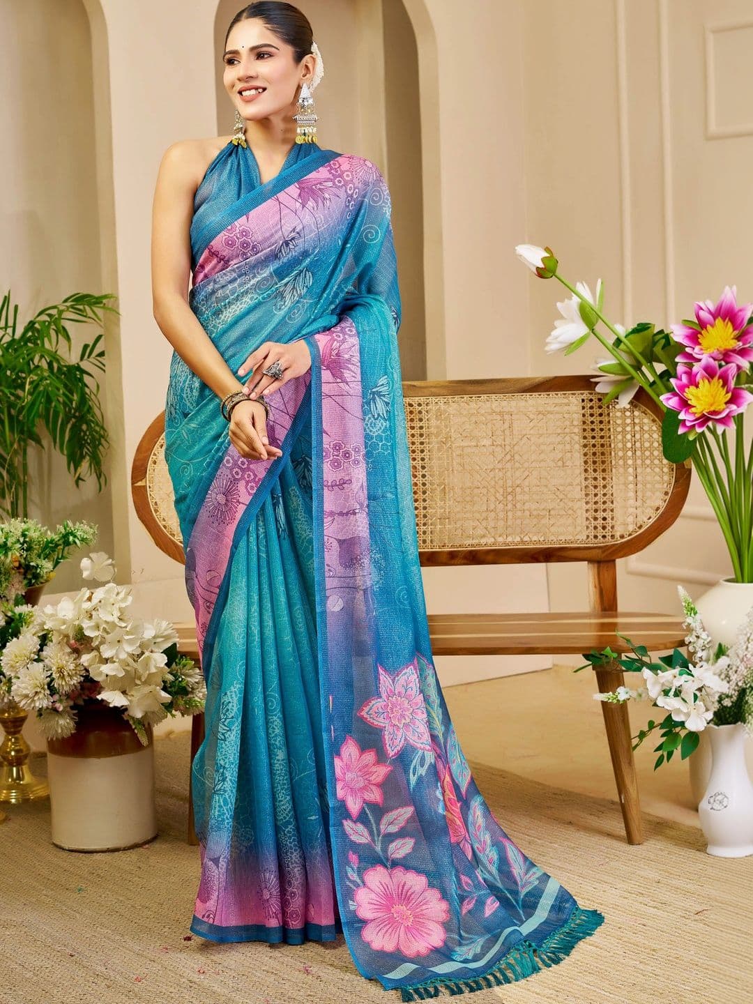 KALINI Floral Zari Fusion Saree - view 1