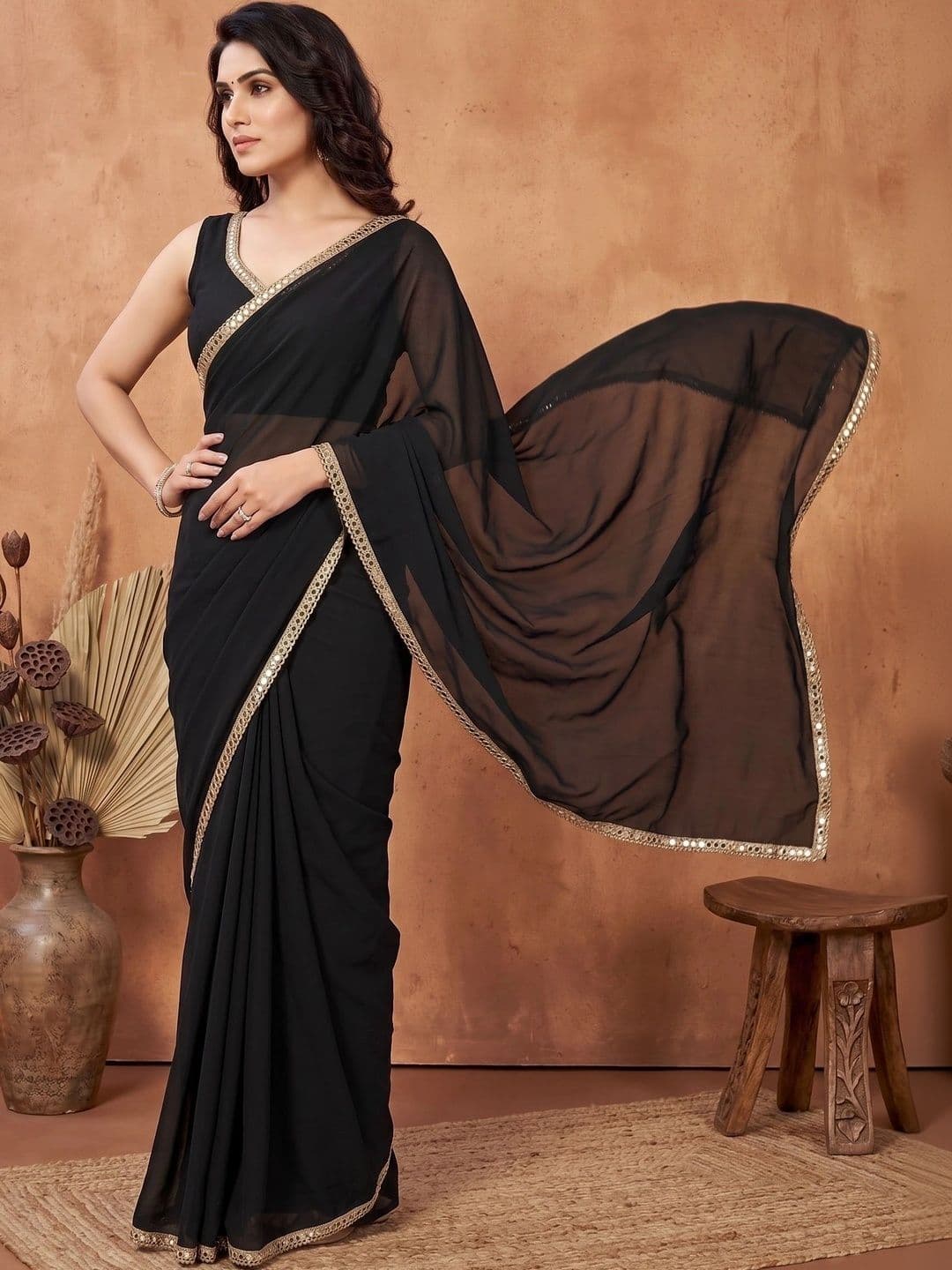 FABMORA Embellished Pure Georgette Saree - view 1