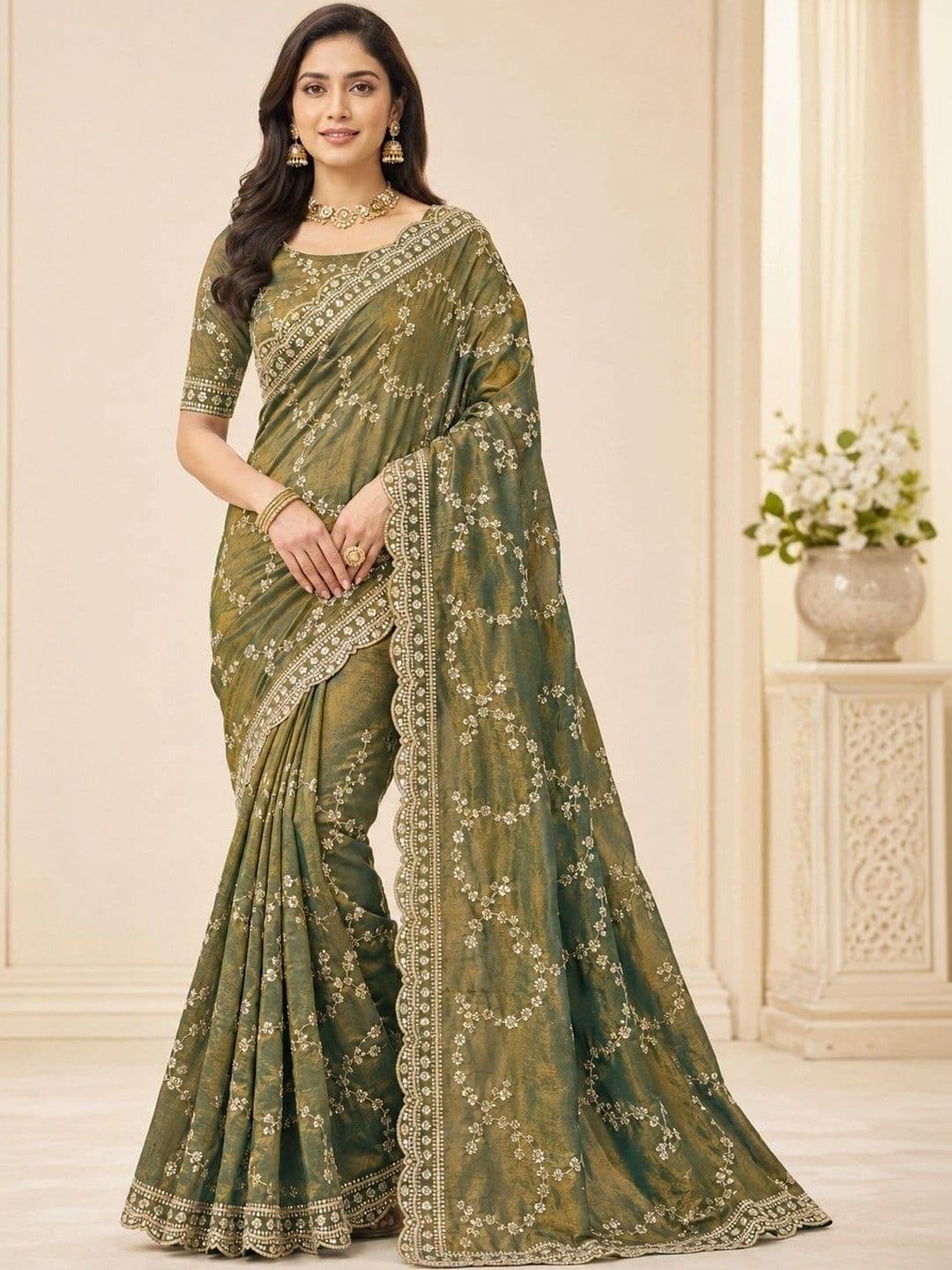 NaariThread Embroidered Satin Mysore Silk Saree - view 1
