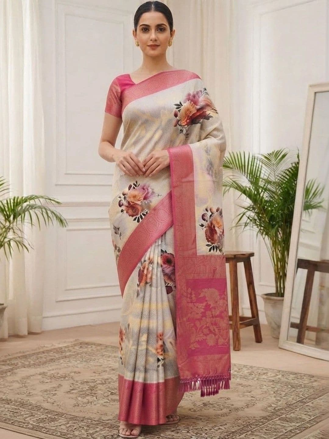 JISHNAM Floral Zari Saree - view 1