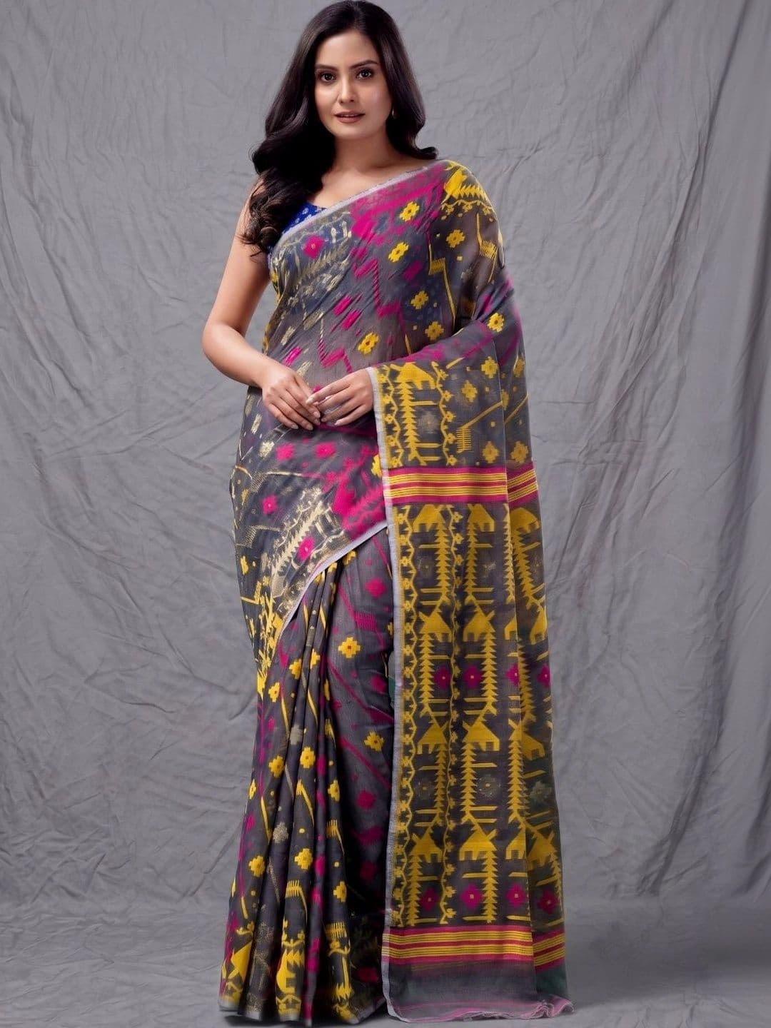 Charukriti Woven Design Silk Cotton Handloom Jamdani Saree - view 1