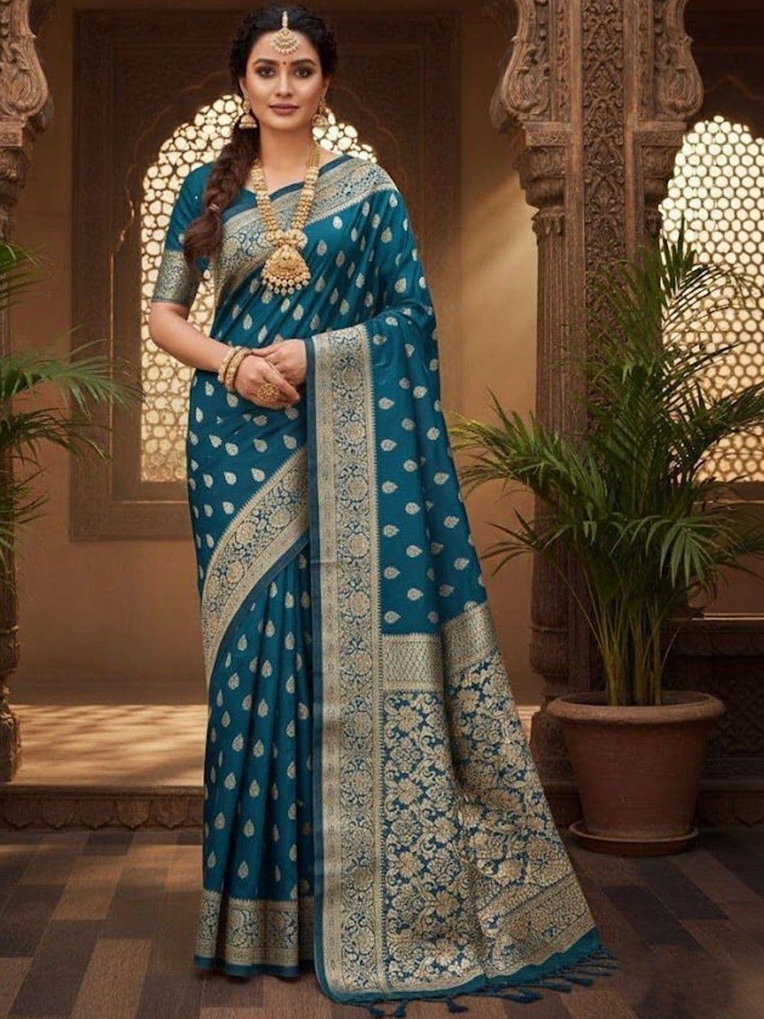 ADIANADI Woven Design Zari Silk Cotton Banarasi Saree - view 1