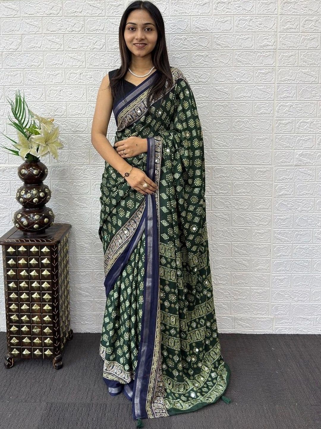 KOMAL NX Ethnic Motifs Mirror Work Pure Cotton Designer Saree - view 1