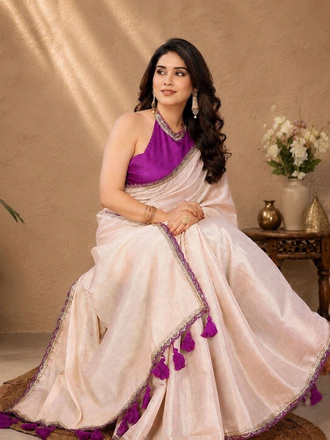 FABMORA Embellished Silk Cotton Saree - view 1