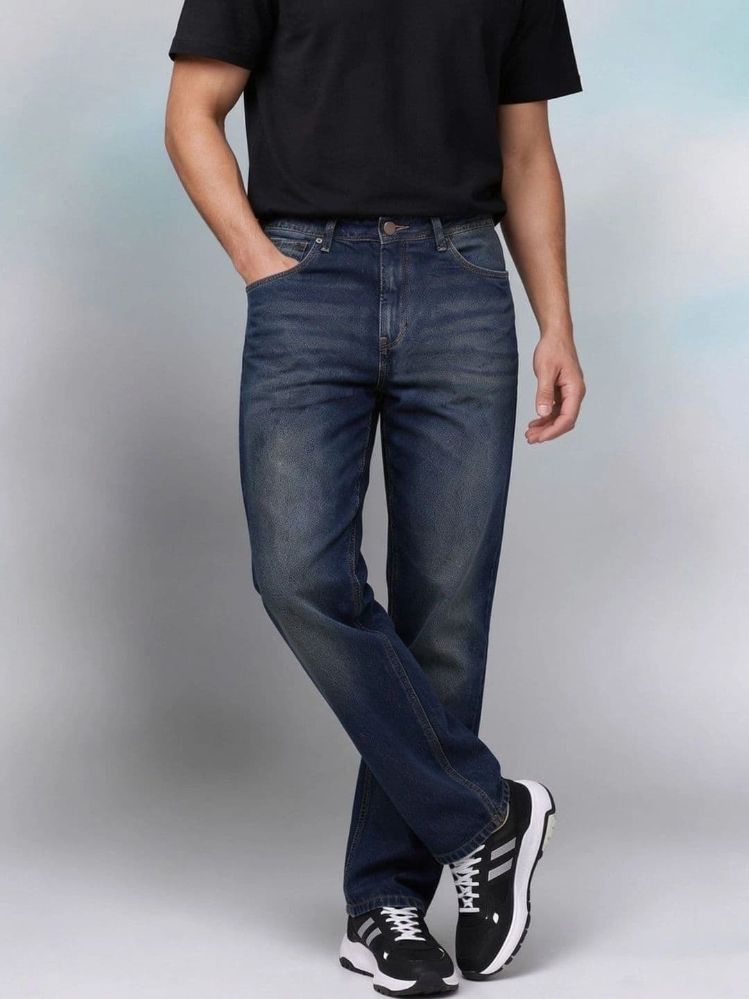 Roadster Men Jean Straight Fit Mid-Rise Low Distress Stretchable Jeans - view 1