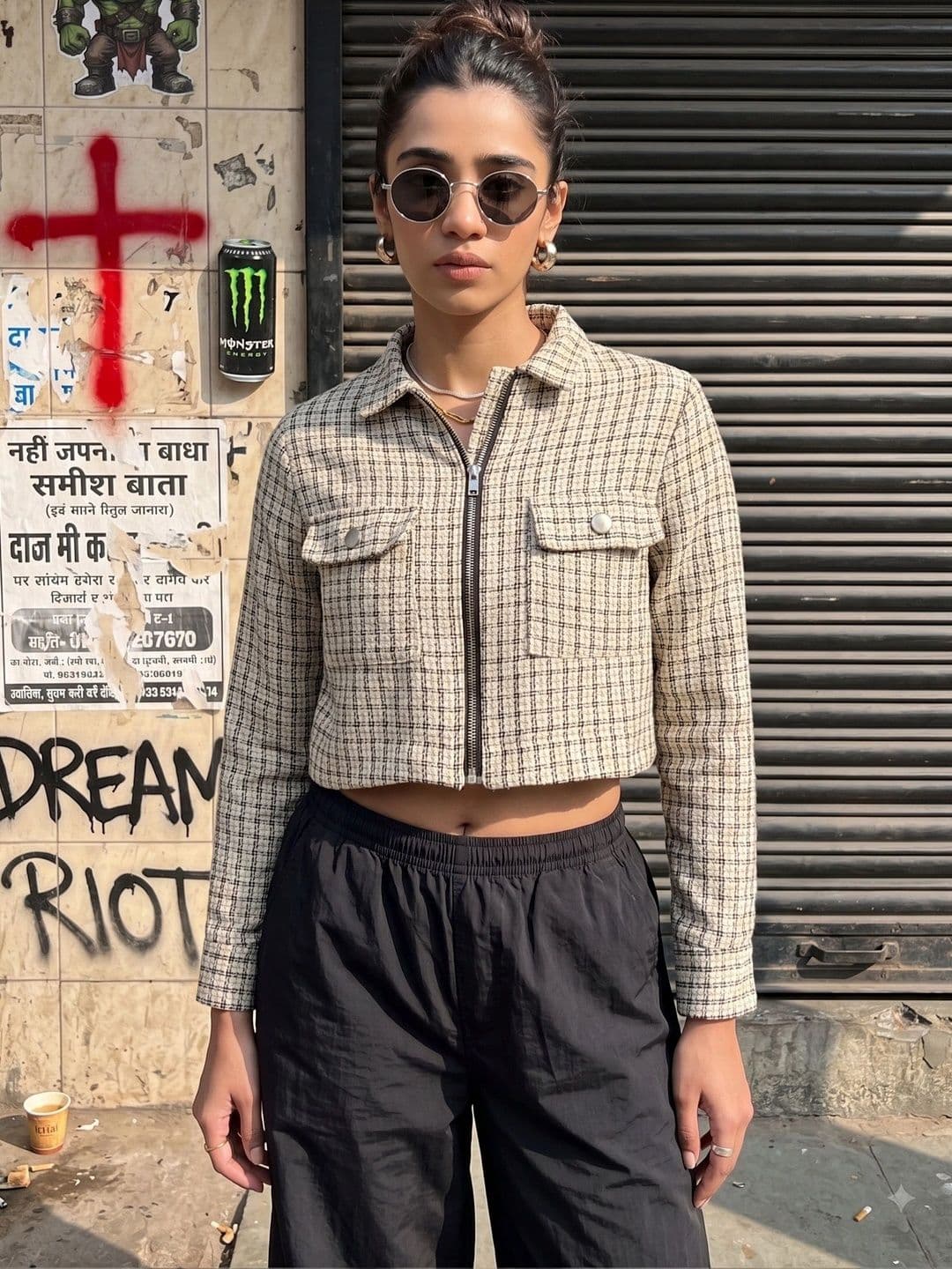 STRV Women Checked Crop Tailored Jacket - view 1