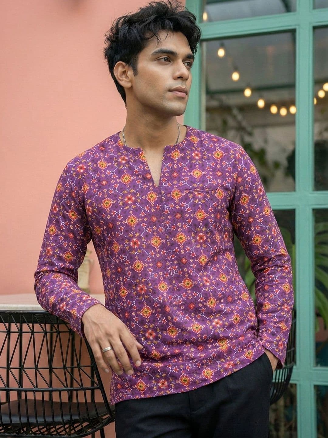 House of Pataudi Men Geometric Printed Indie Prints Kurta - view 1