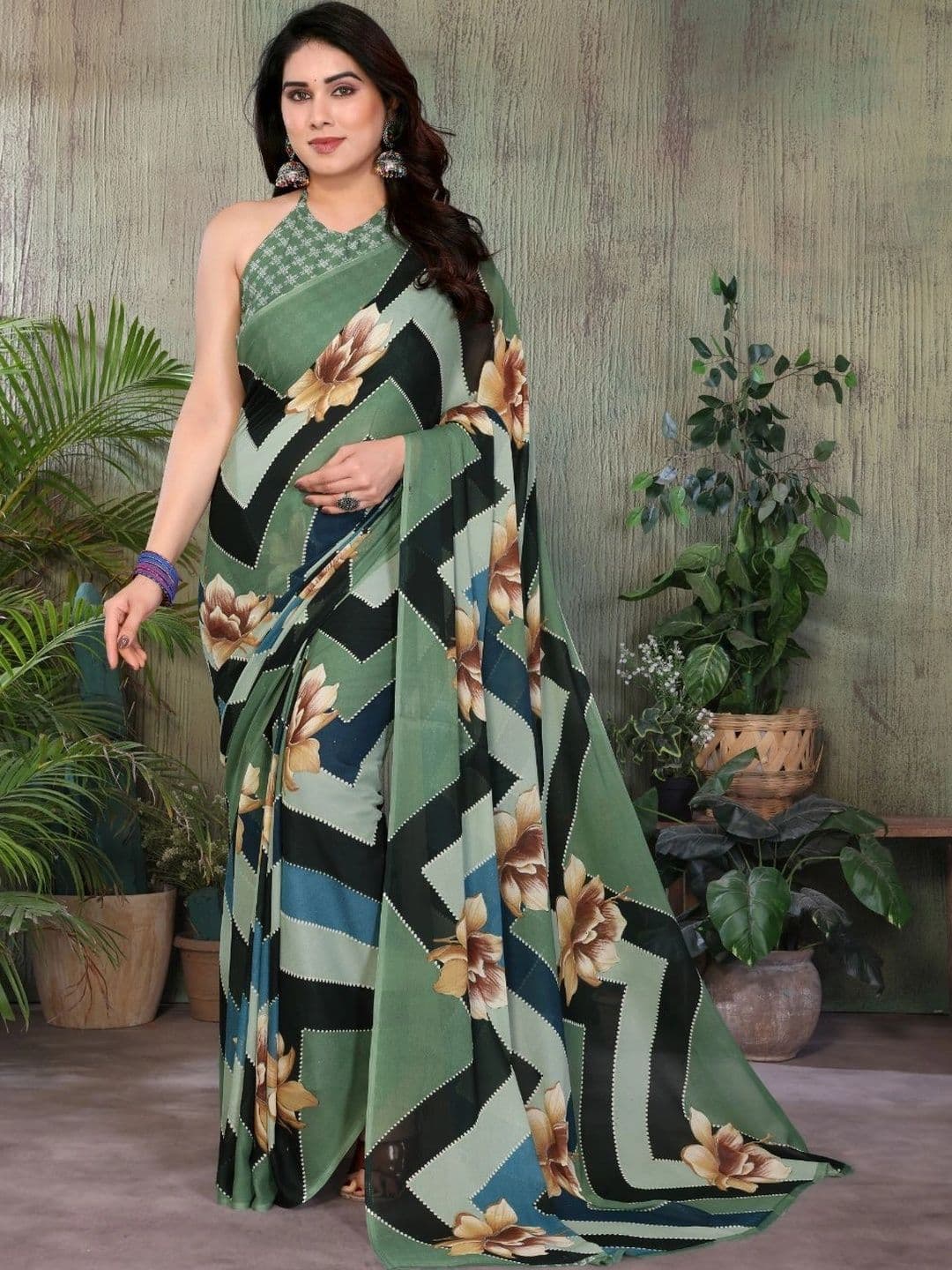 Nirmohi Fashion Leheriya Pure Georgette Designer Leheriya Saree - view 1