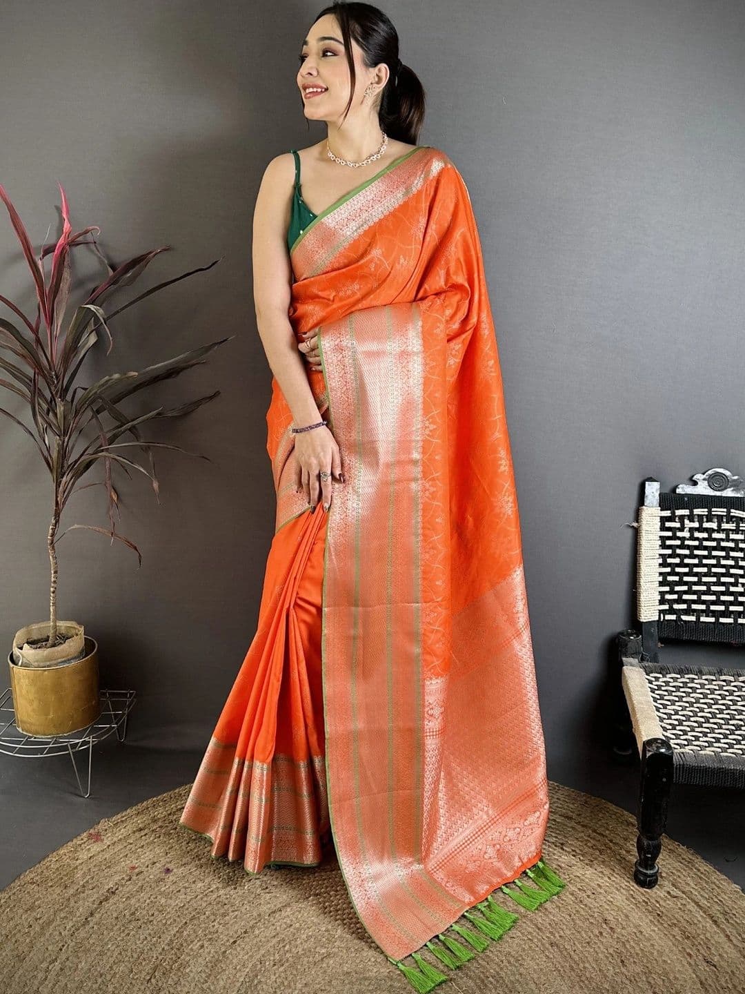 all about you Woven Design Zari Silk Blend Designer Banarasi Saree - view 1