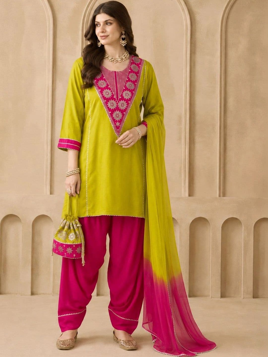 Anouk Women Ethnic Motifs Embroidered Regular Thread Work Farshi Salwar Kurta Set - view 1