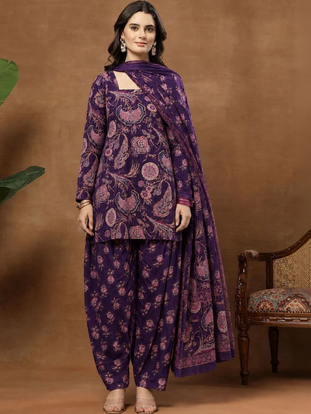 Sangria Women Ethnic Motifs Printed Regular Kurta with Patiala & With Dupatta - view 1