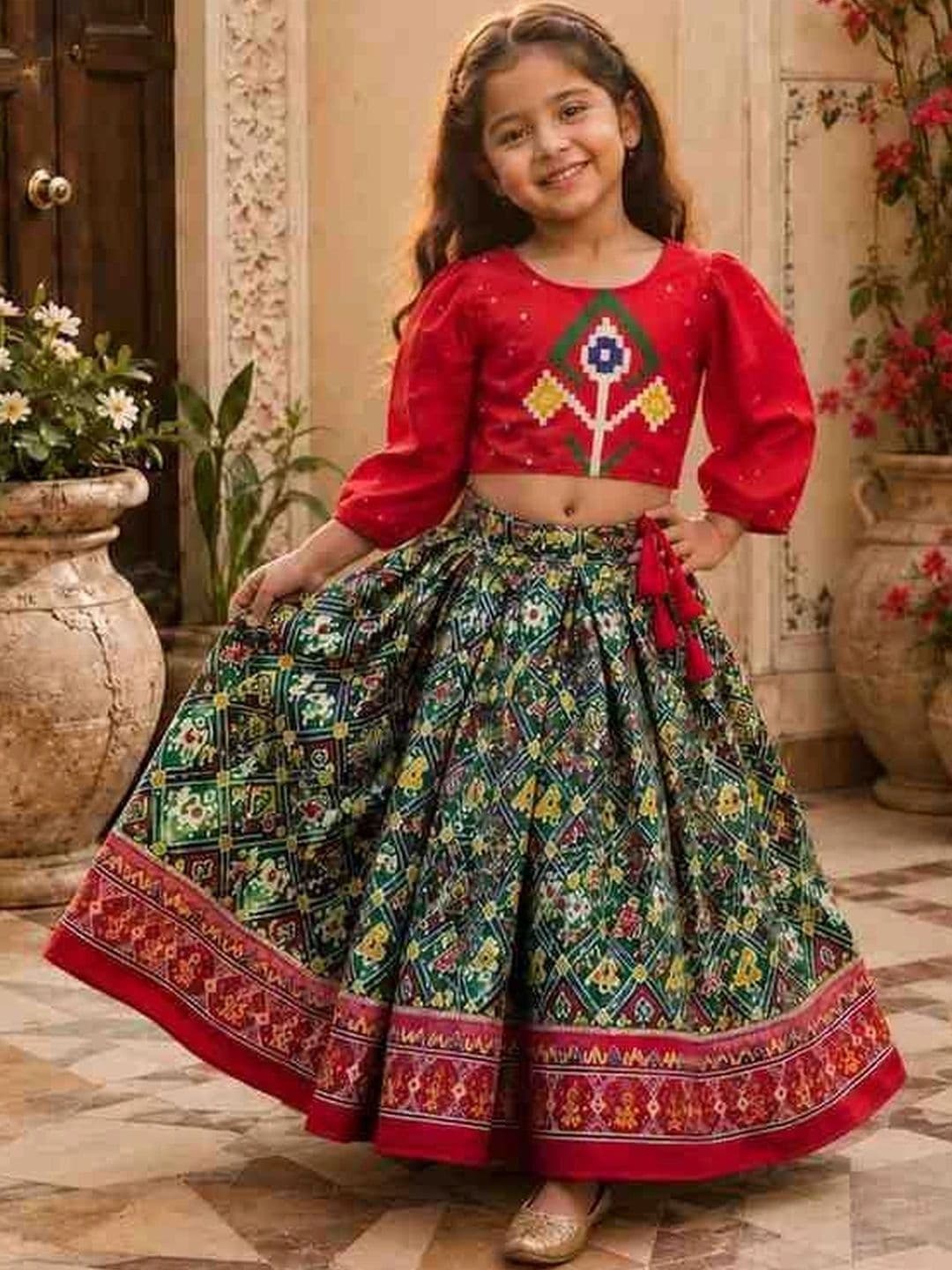 KALINI Girls Printed Ikat Ready to Wear Lehenga & - view 1
