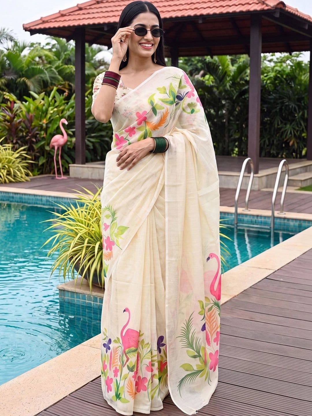 Anouk Rustic Floral Linen Blend Designer Saree - view 1