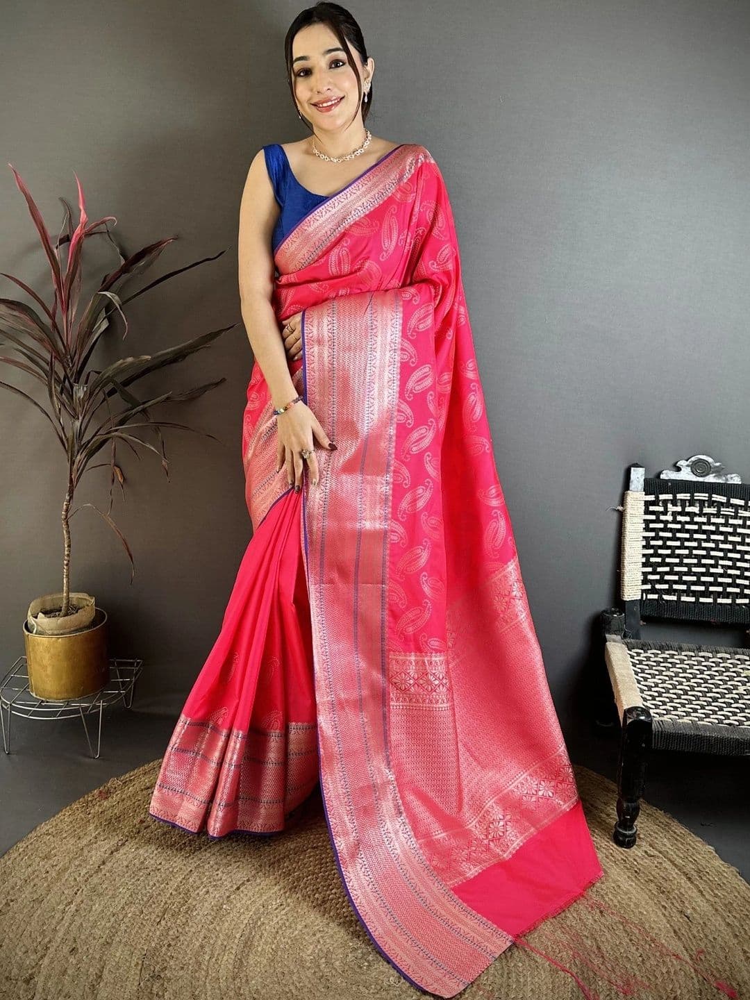all about you Woven Design Zari Silk Blend Designer Banarasi Saree - view 1