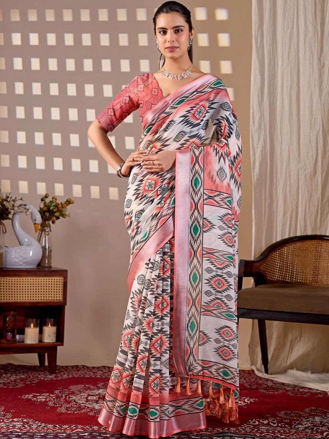 Mitera Ethnic Motifs Zari Linen Blend Designer Saree - view 1