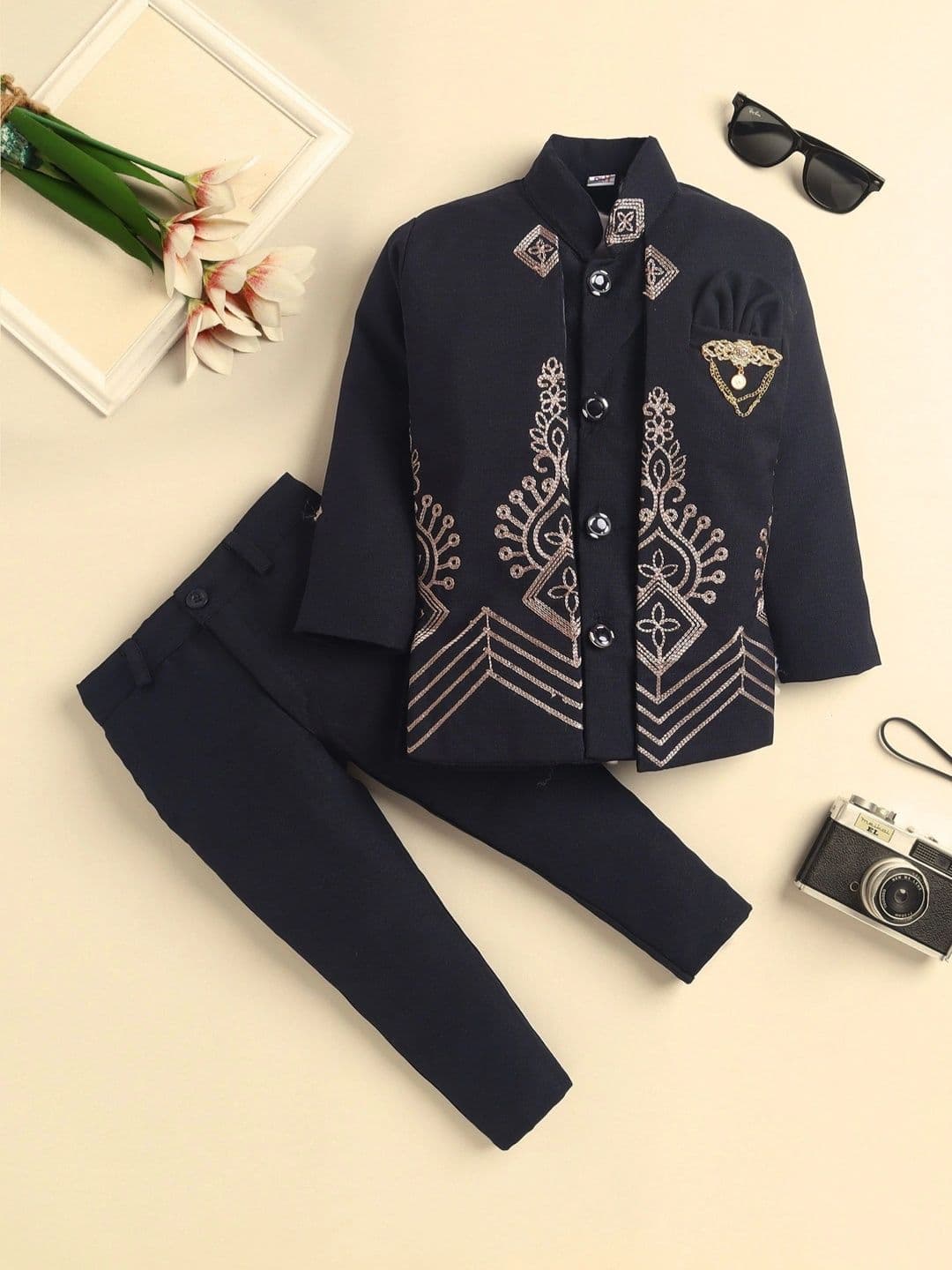 Sangria Boys Embroidered Mandarin Collar Sherwani - view 1
