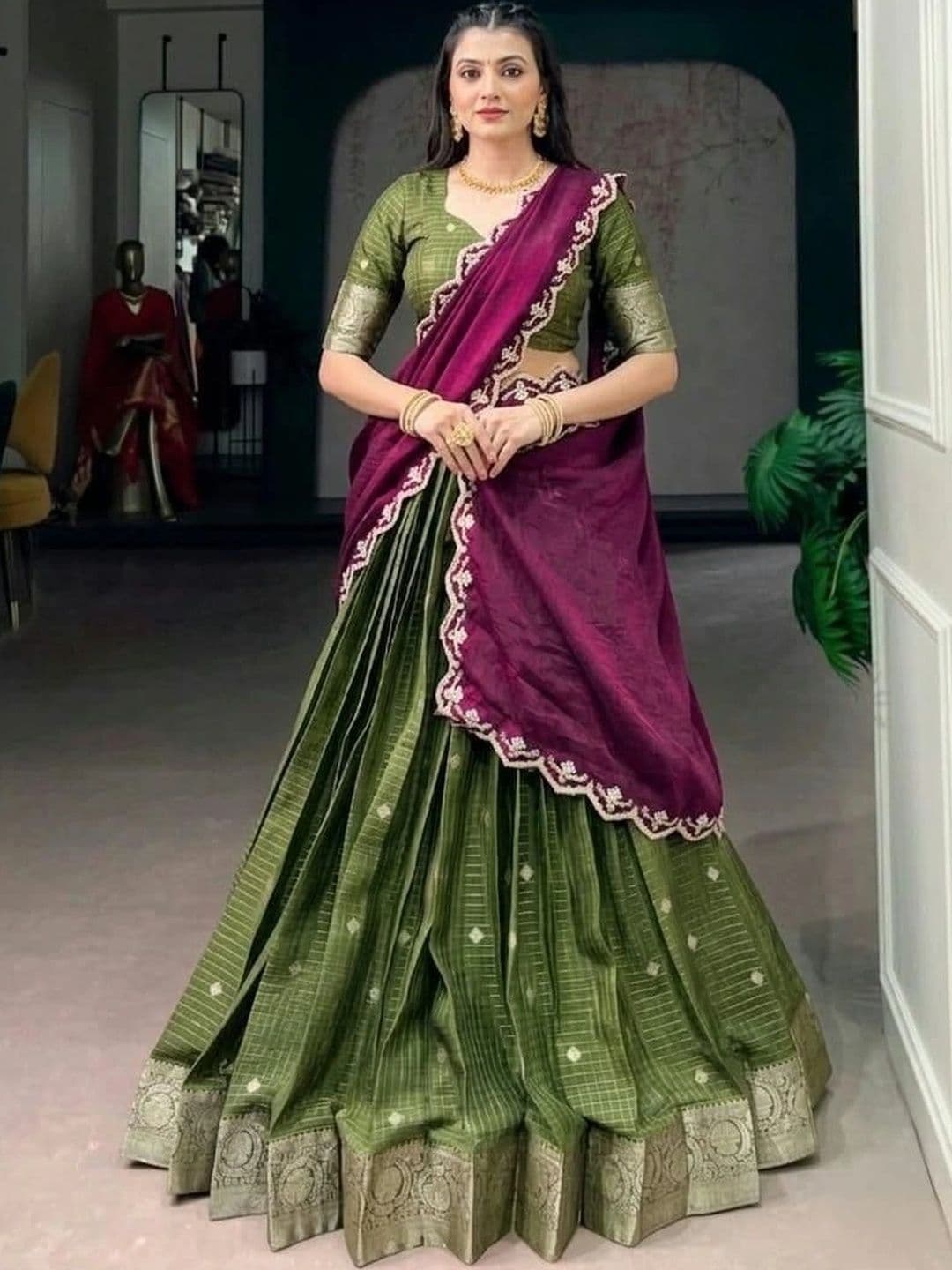 KALINI Thread Work Ready to Wear Lehenga & Unstitched Blouse With Dupatta - view 1