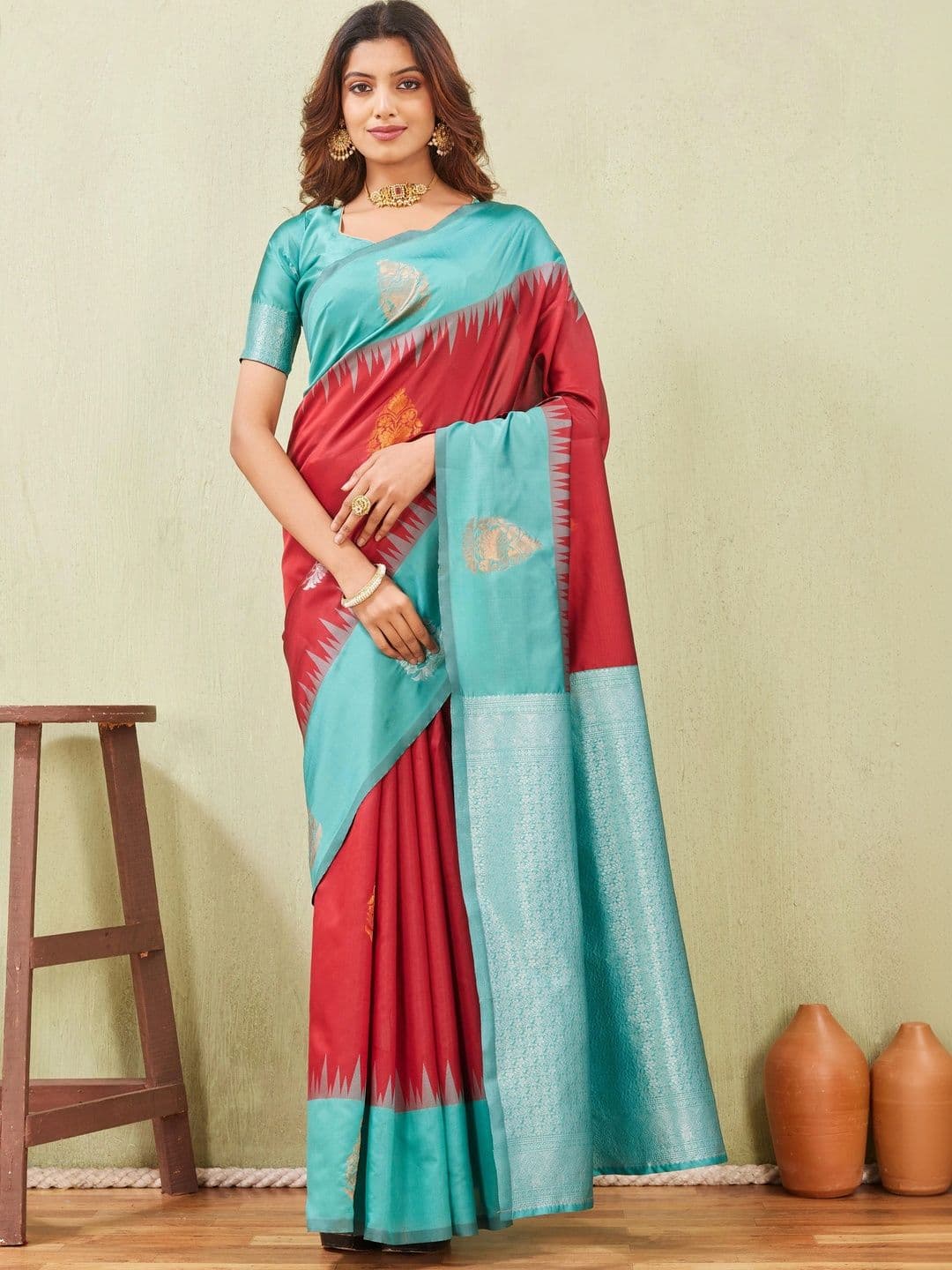 HERE&NOW Paisley Zari Art Silk Fusion Banarasi Saree - view 1