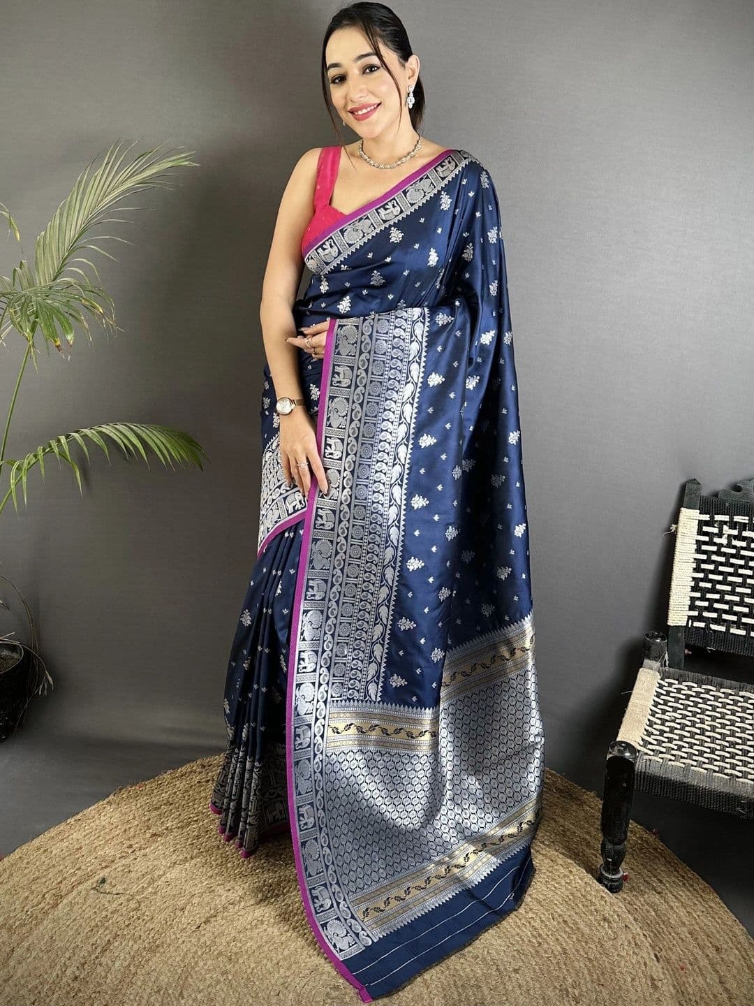 all about you Ethnic Motifs Zari Silk Blend Designer Banarasi Saree - view 1