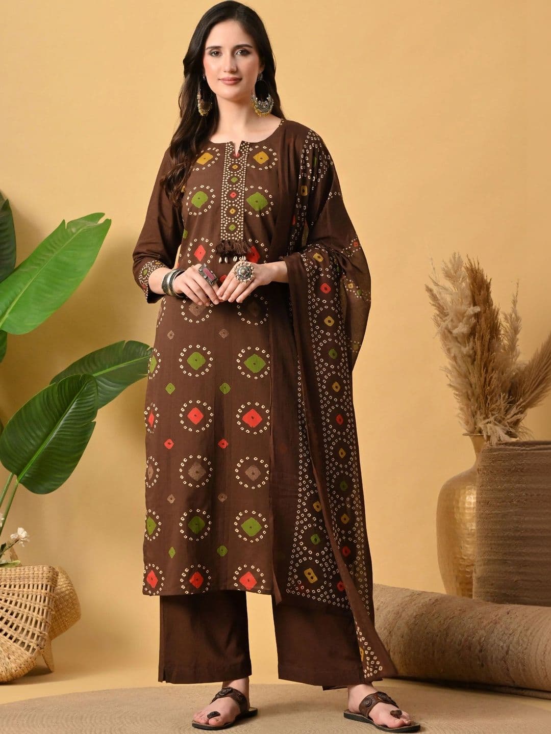 Anouk Women Bandhani Printed Regular Pure Cotton Kurta with Palazzos & With Dupatta - view 1