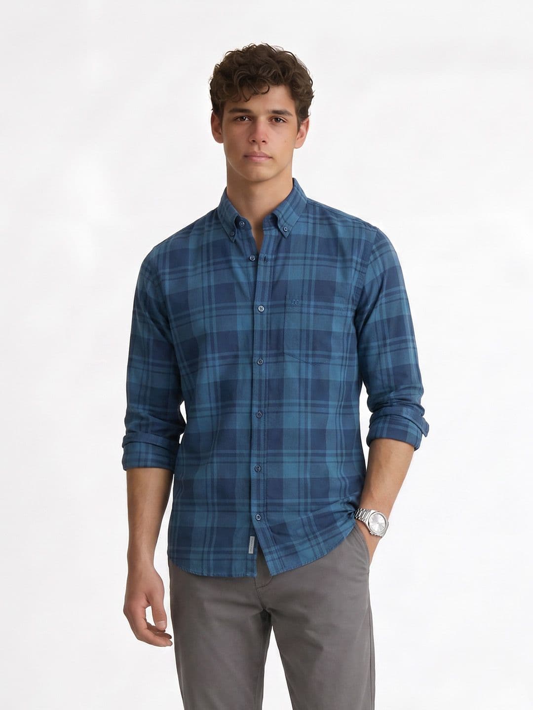 Peter England Men Snug Slim Fit Tartan Checks Checked Casual Shirt - view 1