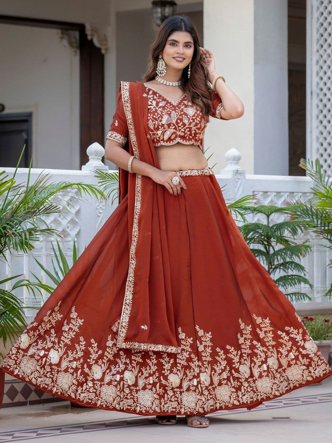 GULDORI Embroidered Thread Work Ready to Wear Lehenga & Unstitched Blouse With Dupatta - view 1