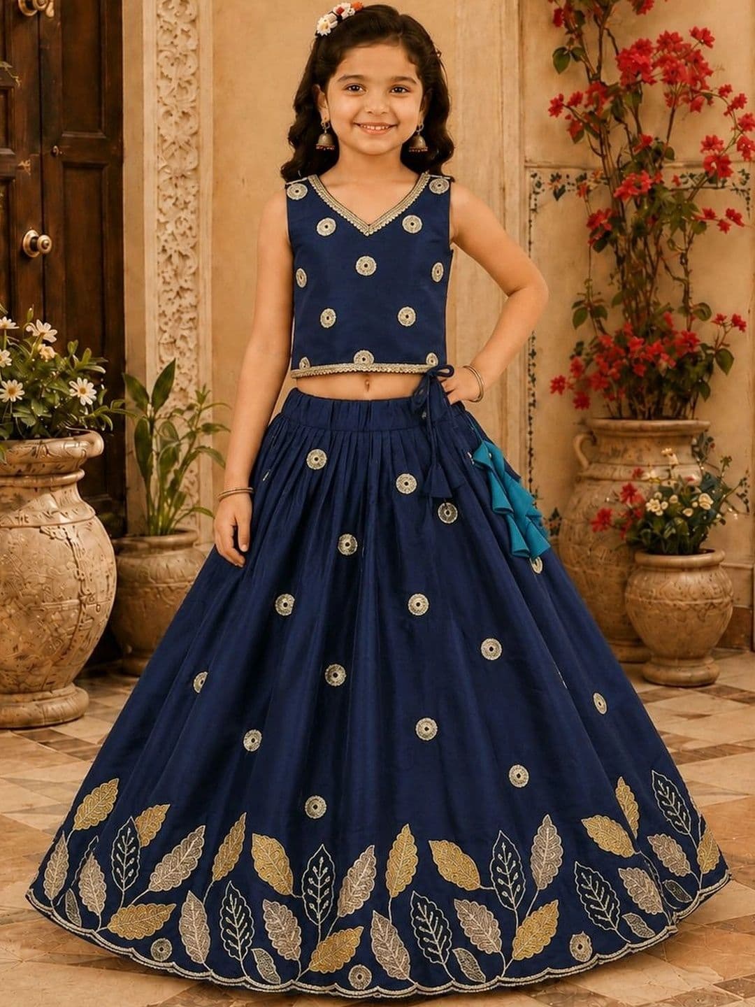 KALINI Girls Embellished Thread Work Ready to Wear Lehenga & - view 1