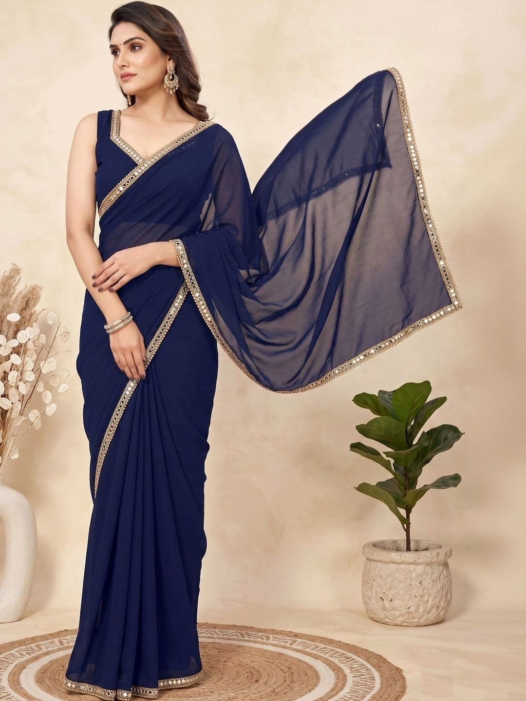 FABMORA Embellished Pure Georgette Saree - view 1