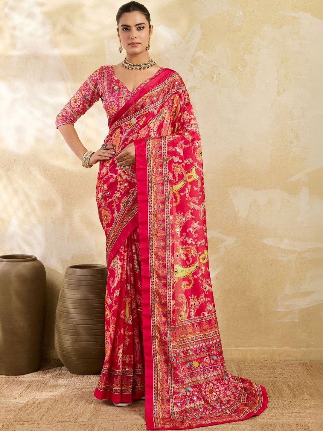Sangria Paisley Mirror Work Silk Blend Designer Saree - view 1