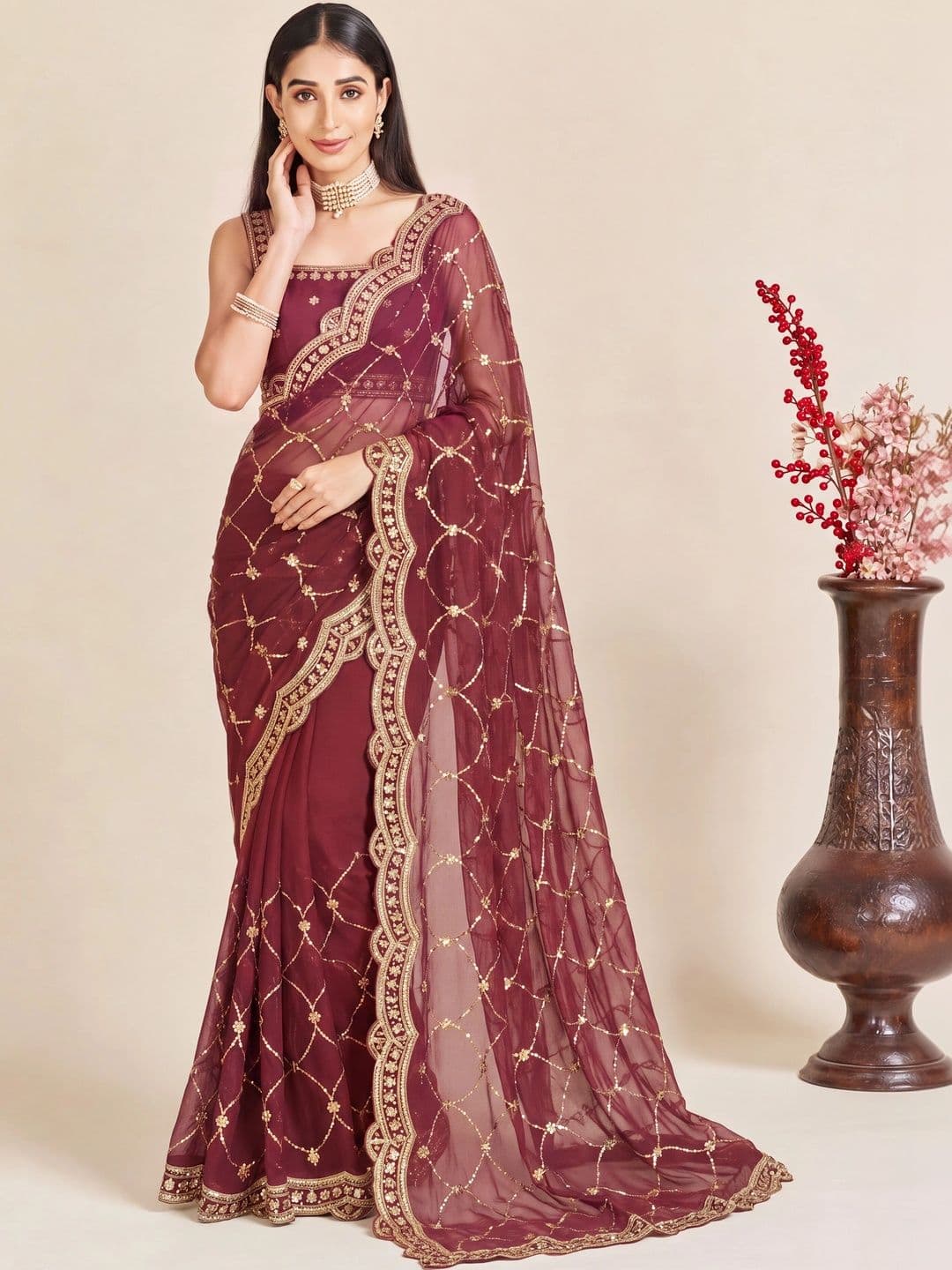 Anouk Embellished Sequinned Poly Georgette Designer Saree - view 1