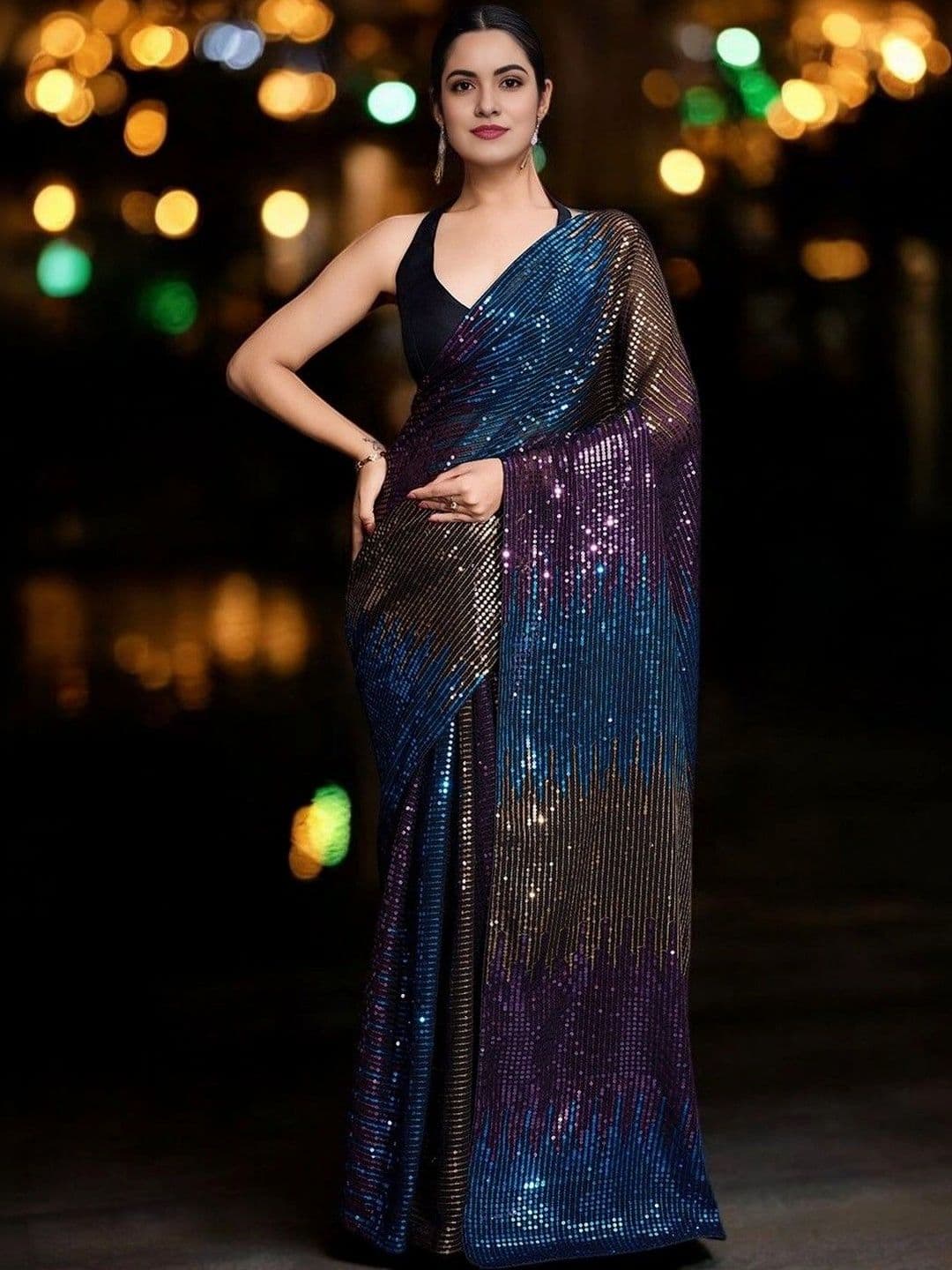 SZN Embellished Sequinned Poly Georgette Designer Saree - view 1