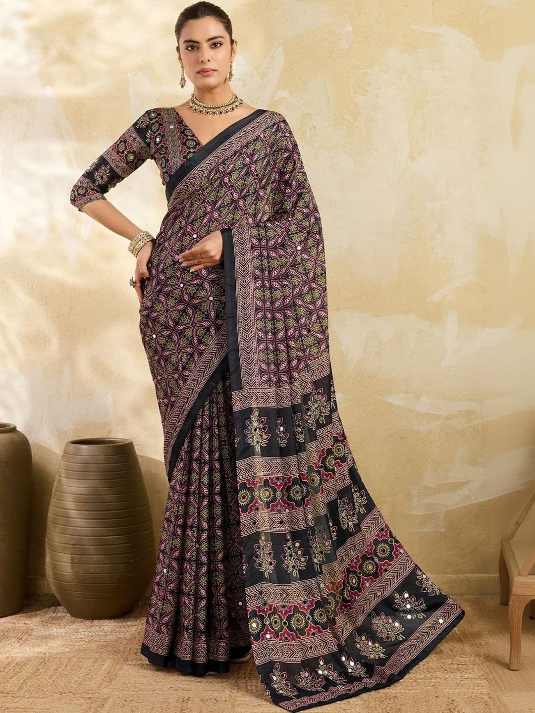 Sangria Mirror Work Silk Blend Designer Saree - view 1