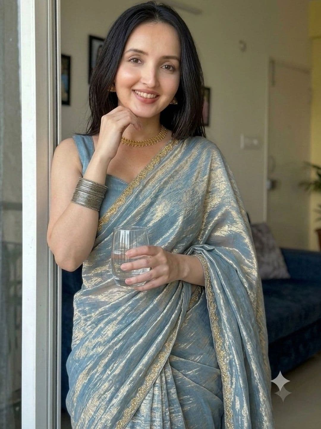 Akshmi Creation Zari Supernet Saree - view 1