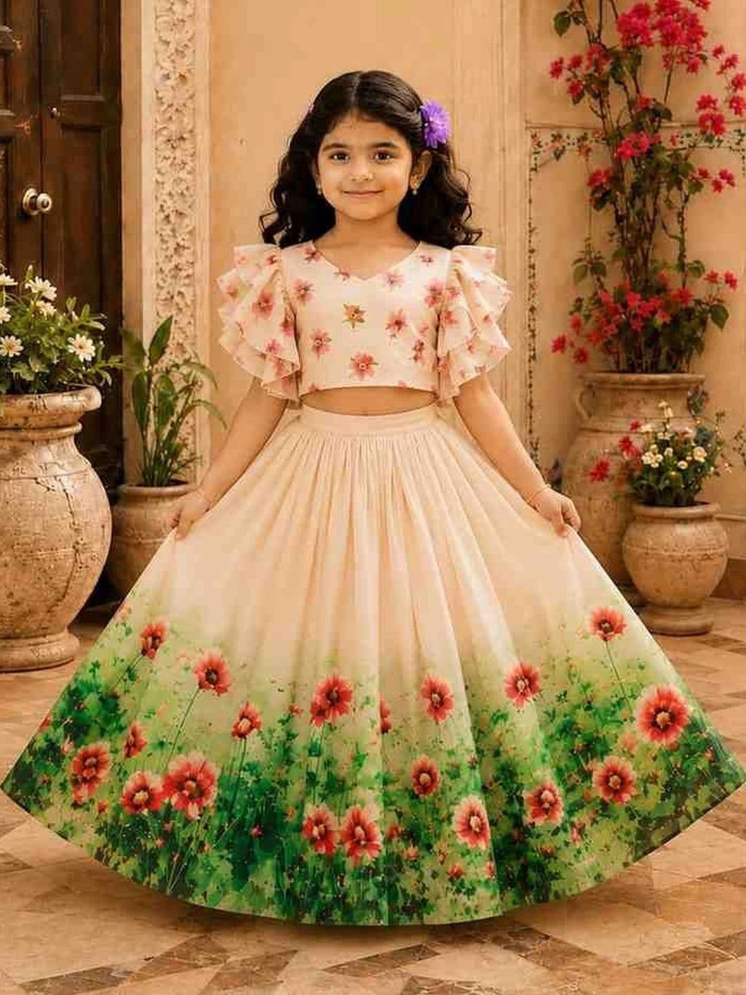 KALINI Girls Printed Ready to Wear Lehenga & - view 1