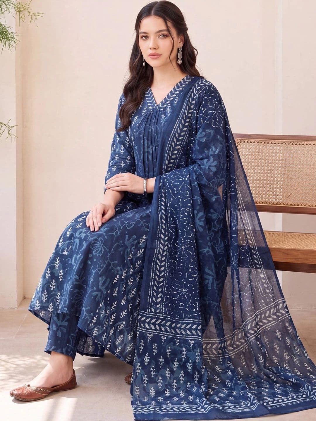 Indo Era Women Floral Printed Regular Pure Cotton Kurta with Trousers & With Dupatta - view 1